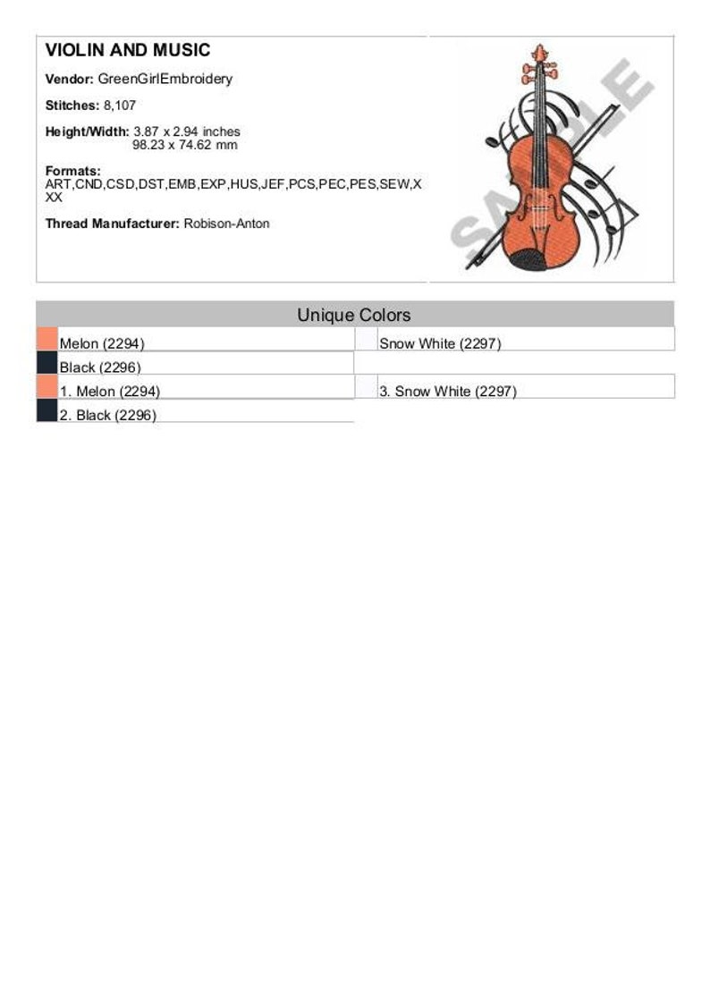 Violin and Music Machine Embroidery Design Etsy