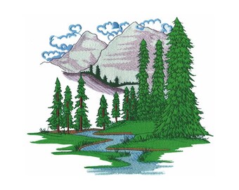 Mountain With A River - Machine Embroidery Design