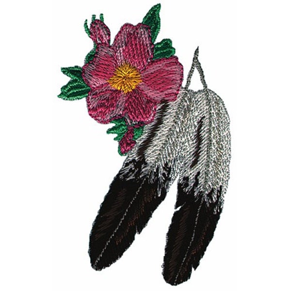 Prairie Rose With Feathers - Machine Embroidery Design