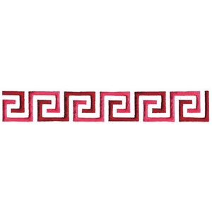 May include: A red and white Greek key pattern border design.