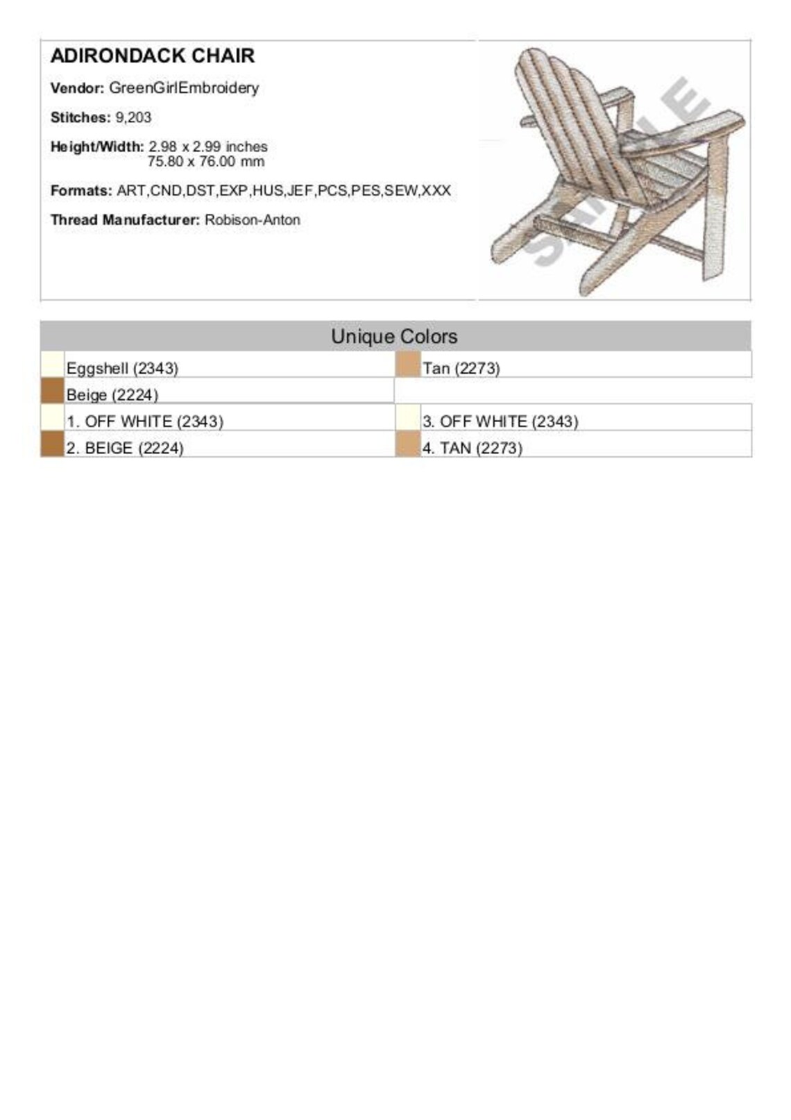 Adirondack Chair Machine Embroidery Design Etsy