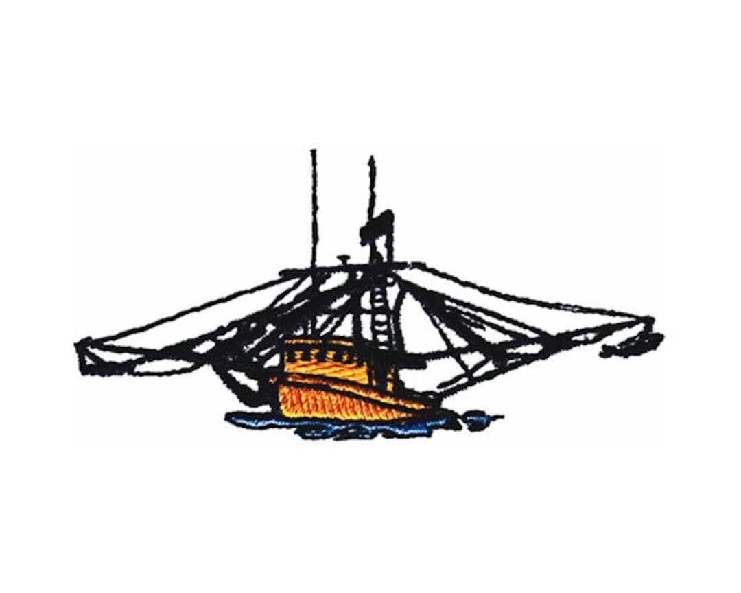 Shrimp Boat Machine Embroidery Design Etsy