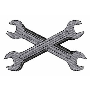 May include: Two crossed wrenches, a common symbol for repair and maintenance, are depicted in a gray color.