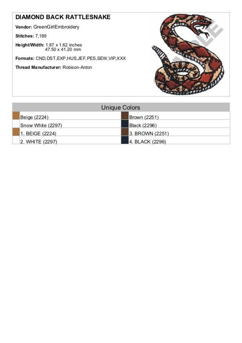 Diamondback Snake Knitting Pattern Diamond Back Rattlesnake - Machine Embroidery Design - Etsy