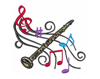 Clarinet With Music - Machine Embroidery Design