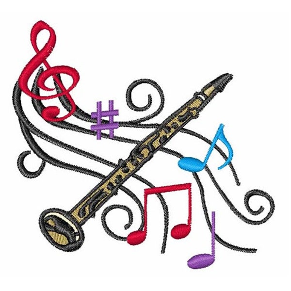 Clarinet With Music - Machine Embroidery Design