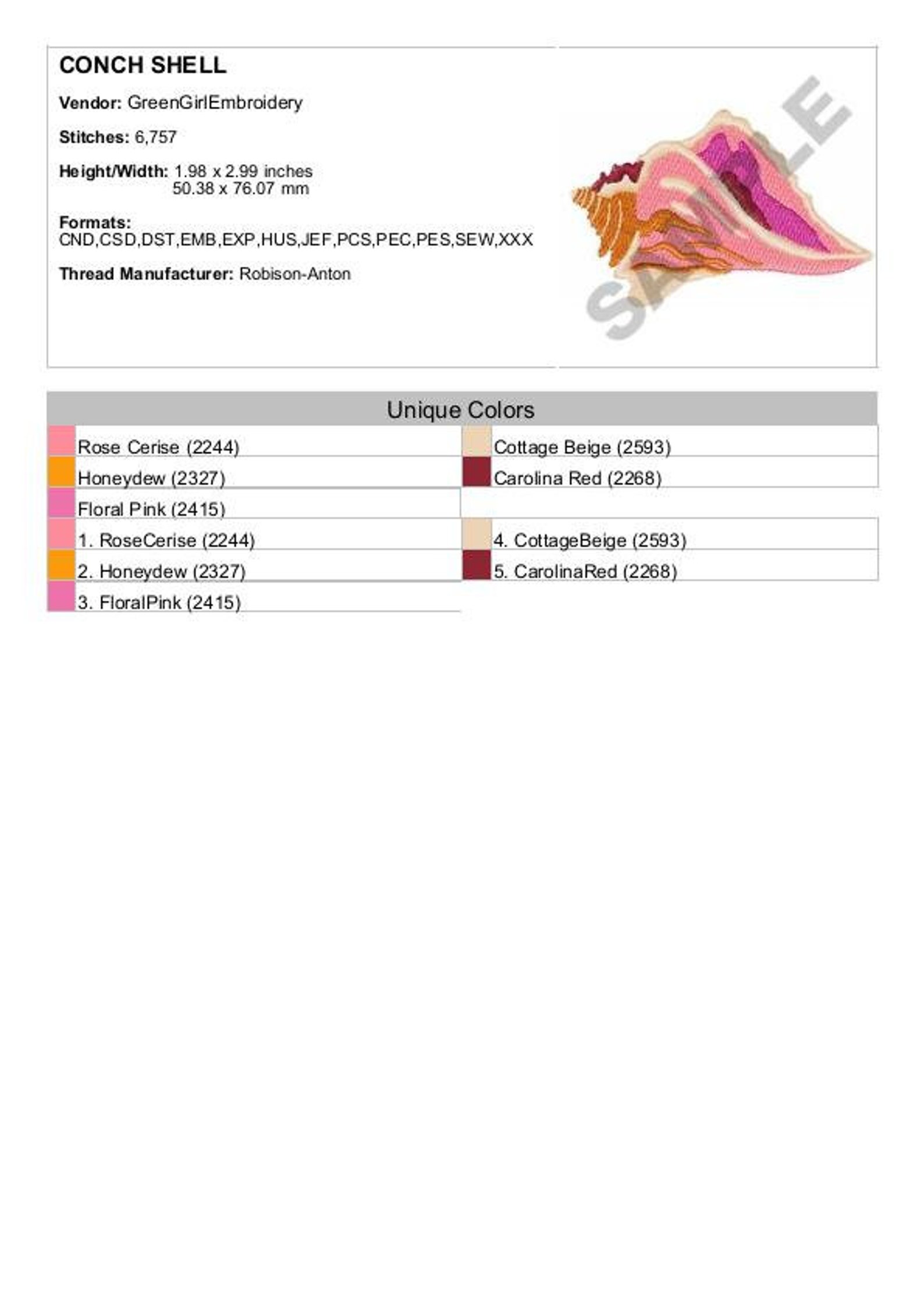 Conch Shell - Machine Embroidery Design - Etsy