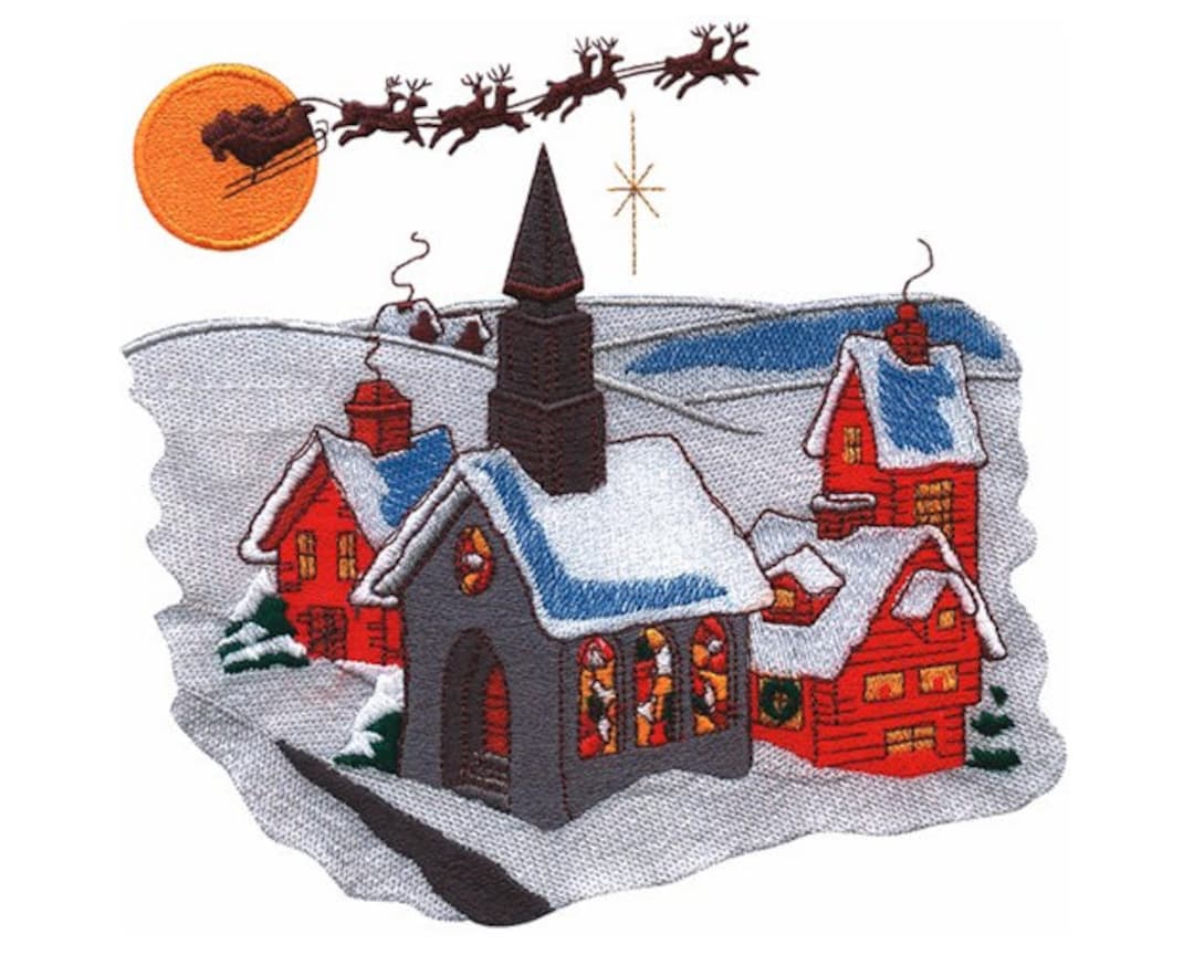 Christmas Scene Machine Embroidery Design Etsy
