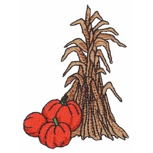 Pumpkins And Corn Stalk - Machine Embroidery Design