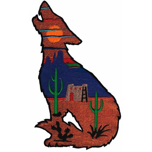 Coyote W/Southwest Scene - Machine Embroidery Design