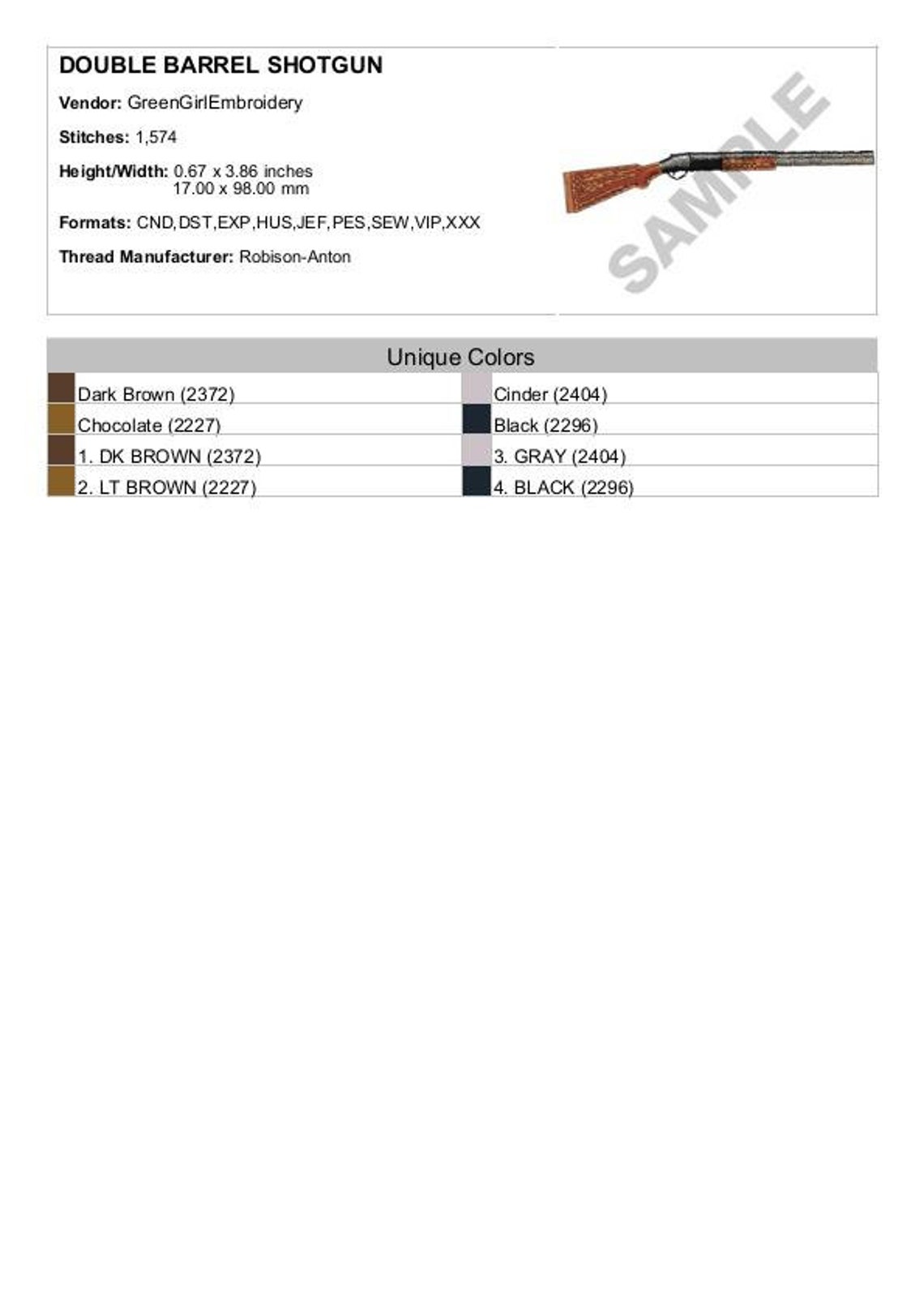 Double Barrel Shotgun Machine Embroidery Design Etsy