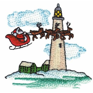Lighthouse And Santa - Machine Embroidery Design