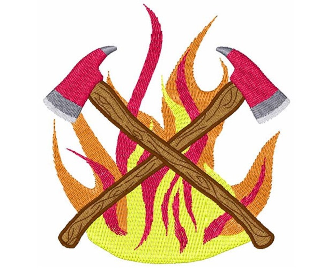 Firemans Crossed Axes Small Machine Embroidery Design Etsy