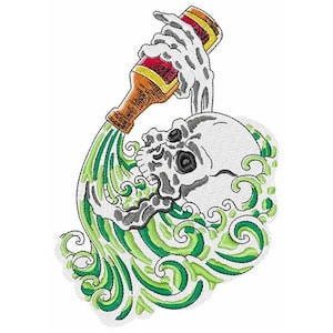 Skull Drinking Beer - Machine Embroidery Design