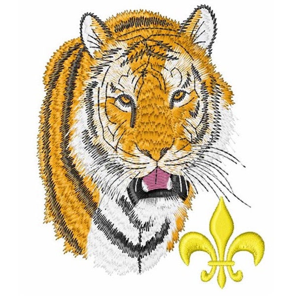 Tiger And Fleur De Lis - Machine Embroidery Design