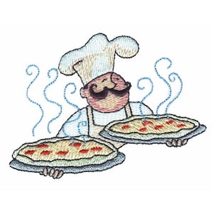 Chef With  Two Pizzas - Machine Embroidery Design