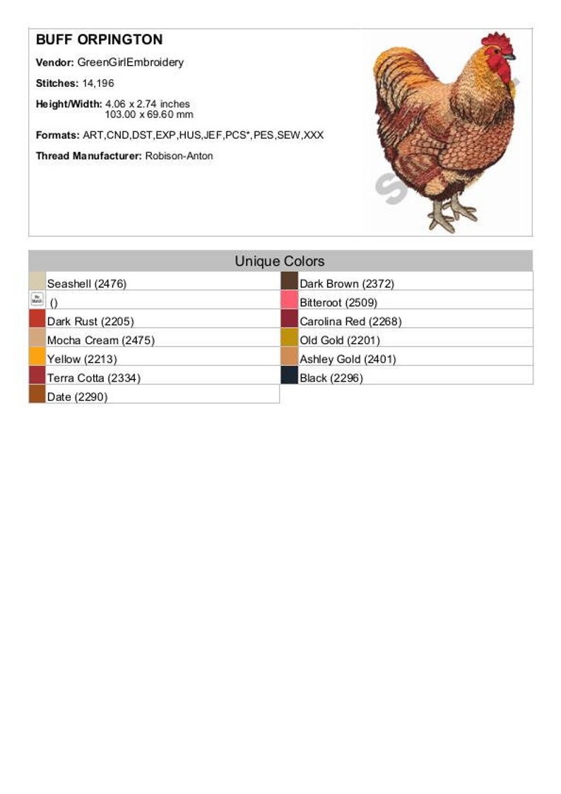 Buff Orpington Machine Embroidery Design Etsy