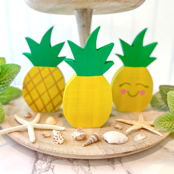 Pineapple Wood Decor, Summer Tiered Tray Decor, Tropical Decor, Rustic Pineapple Decor