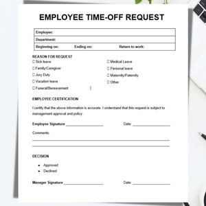 Employee Time-off Request Template, Vacation Request Form, PTO Request Template, Instant Download, Editable Template, Printable