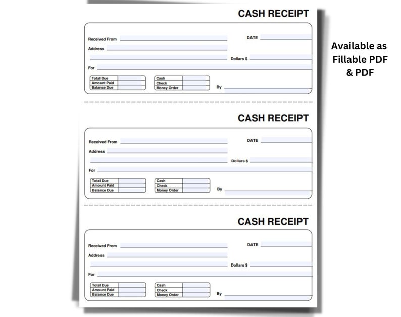 Cash Receipt Instant Download, Fillable PDF, Money or Rent Receipt, Printable Receipt, Cash ...