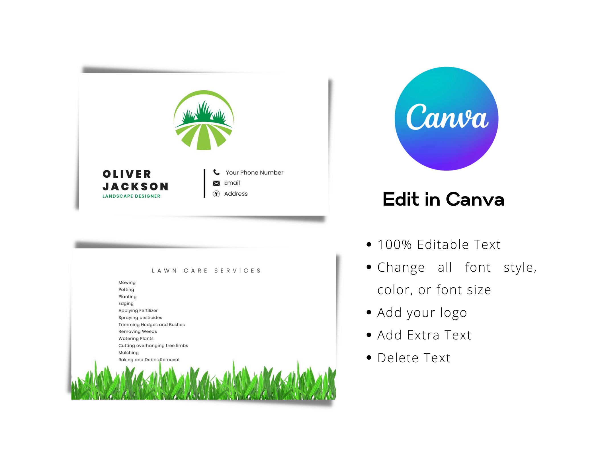 Landscaping Business Card Template, Lawn Care Business Cards, Instant