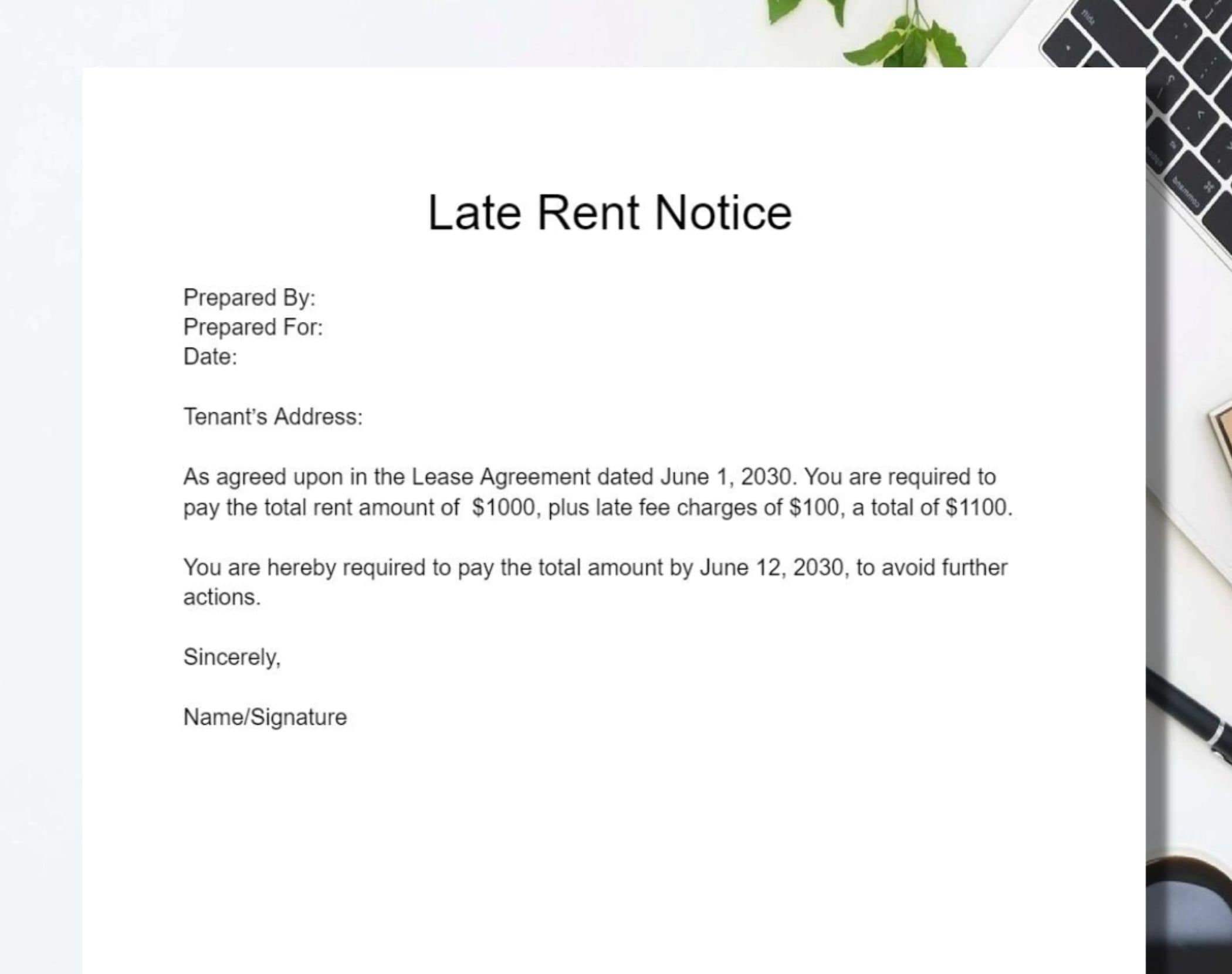 Late Rent Notice Template Google Docs/microsoft Word Late Rent