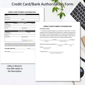 Kreditkarten-Autorisierungsformular, PDF, Word Doc, Kreditkartenabrechnung, Debitorenbuchhaltung, Sofortiger Download, Kundenaufnahmeformular, bearbeitbar