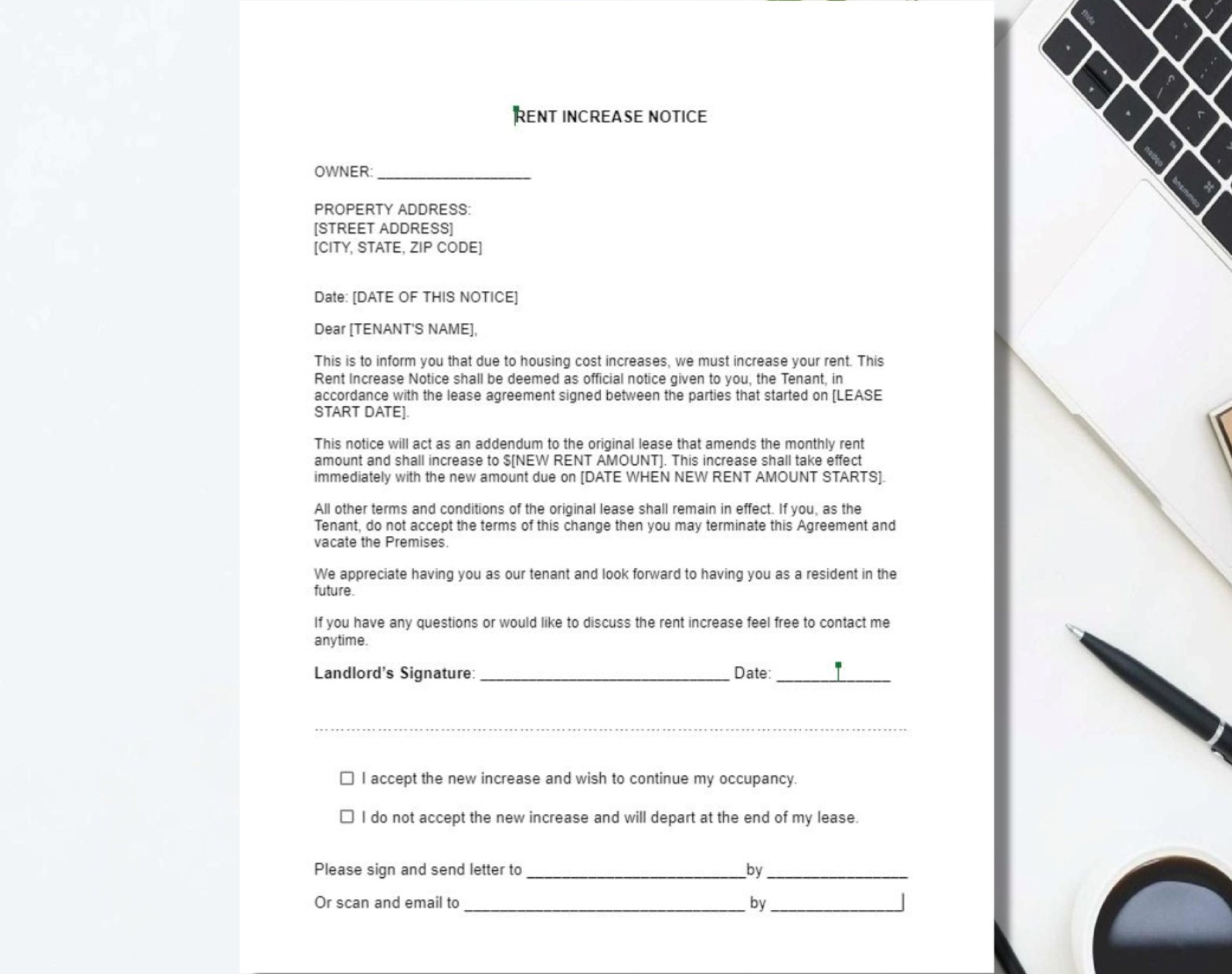 Rental Increase Notice, Rent Increase Form, Editable Word Doc, Editable