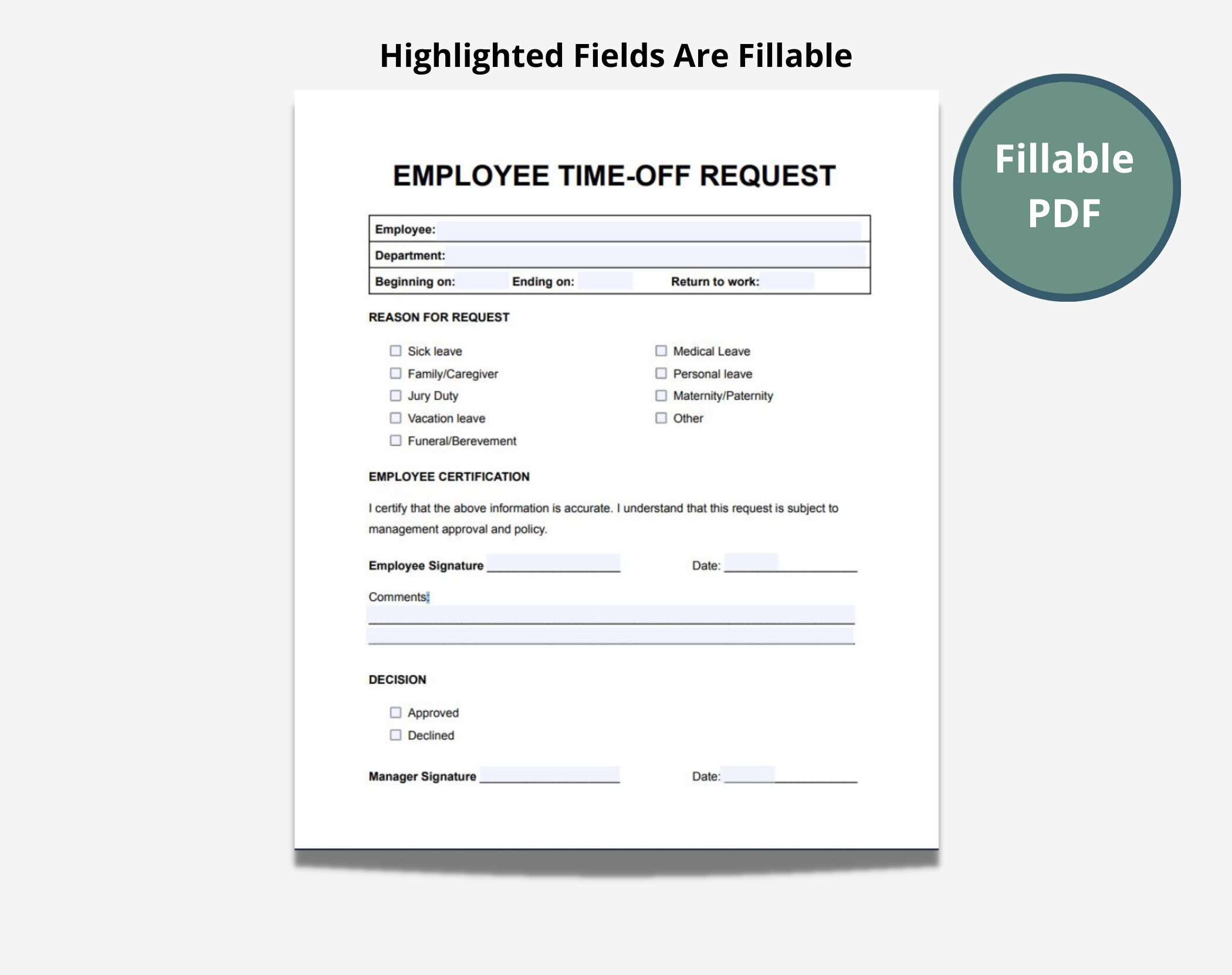 Employee Time-off Request Template, Vacation Request Form, PTO Request ...