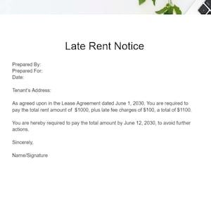 Plantilla de aviso de alquiler tardío, Google Docs/Microsoft Word, pago tardío del alquiler, plantilla de propietario, plantillas de alquiler, editable
