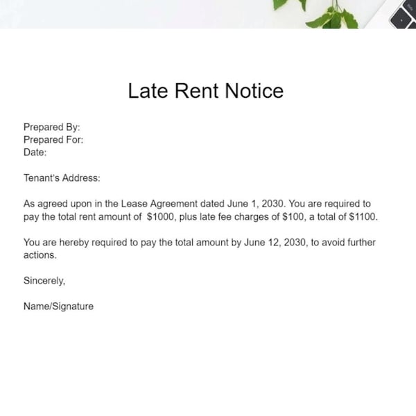 Late Rent Notice Template, Google Docs/Microsoft Word, Late Rent Payment, Landlord Template, Rental Templates, Editable