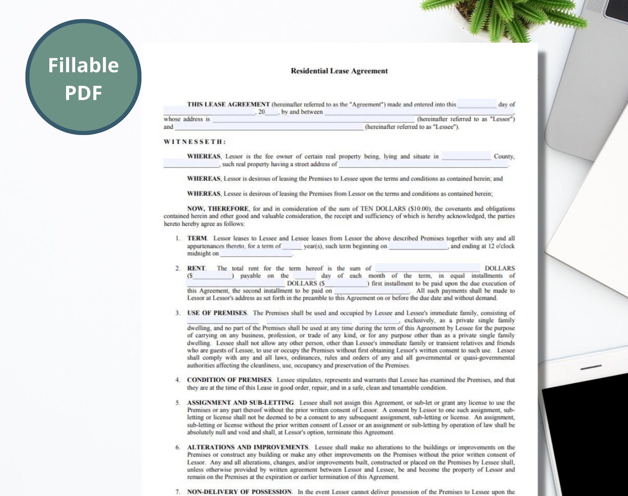Short Term Rental Agreement Template, Editable Residential Lease ...
