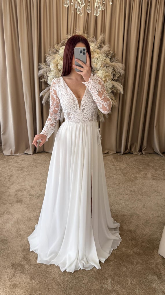 pink dresses birthday A-Line V-neck Floor Length Chiffon match Lace Wedding Dress with Belt –  dressblee