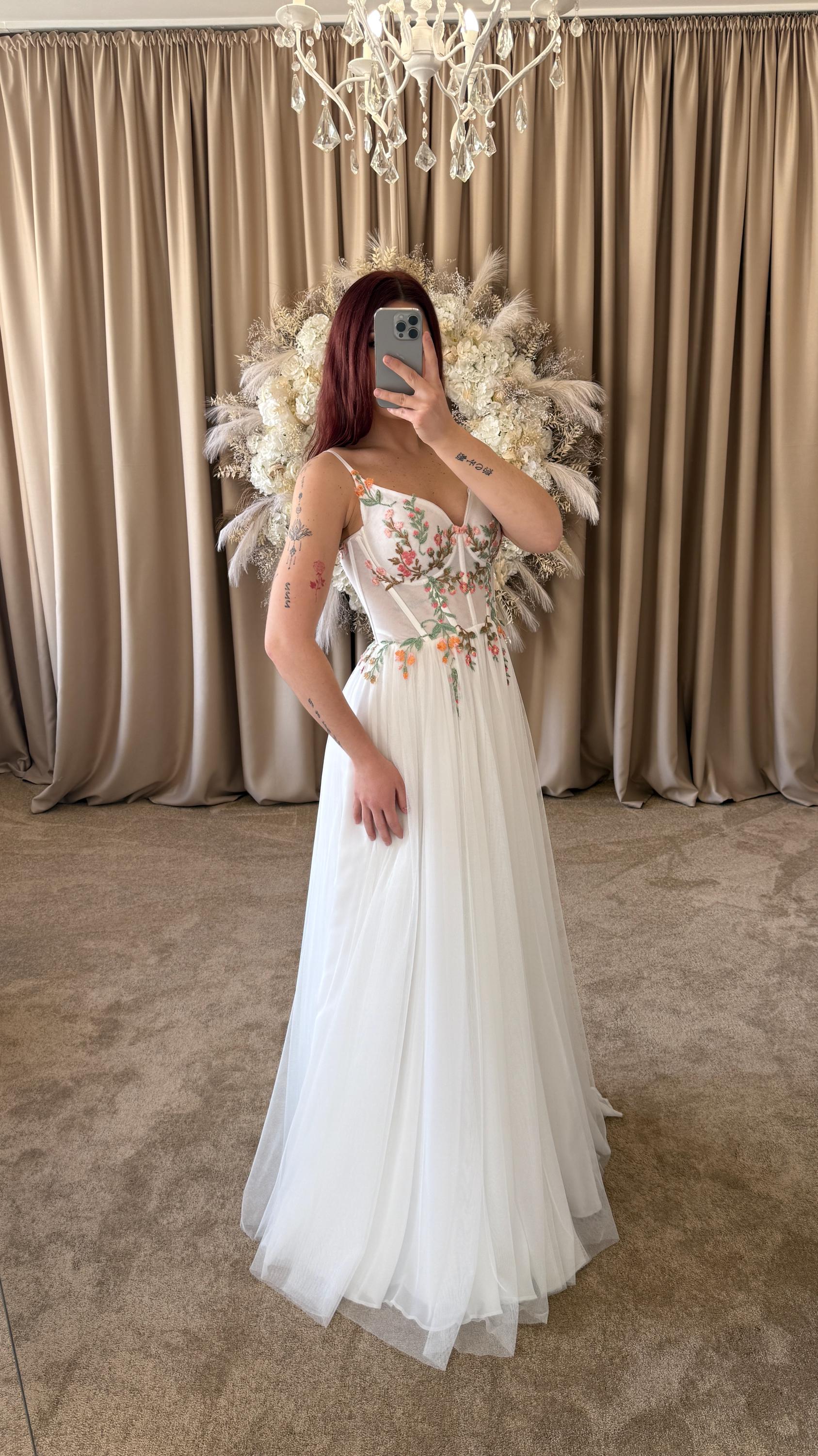 pink corset dresses for prom ZAPAKA Women Floral Off The Shouder A-Line Dress Floral Long Evening Dress with Slit, Pink / US16 SIZE:7US/40EU The gown features a coverupsale26 Faux Wedding Bouquet in