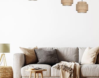 Handgefertigte Jute Pendelleuchte | Boho Bauernhaus 3-Licht Kronleuchter