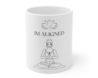 I'm Aligned – Meditation Yogi Ceramic Mug – Minimalist Lotus Coffee Cup