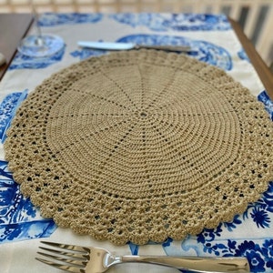 Handmade Crochet Round Placemat 15&quot;