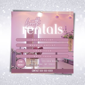 Booth Rental Flyer | Salon Flyer | Booth Rental Template | Social Media Flyer | Canva Editable Templates