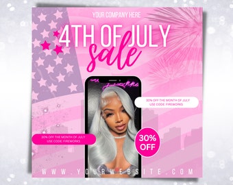 Independence Day Sale Flyer | 4th of July | Flash Sale | Salon Book Now Hair Lashes MUA | Social Media Template | Editable Canva Template