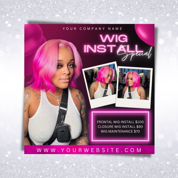 DIY Wig Install Flyer | Wig Install Specials | Book Now | Wig Install Price List | Editable Canva Template