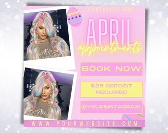 April Appointment Flyer | Book Now Flyer | April Booking Flyer Hairstylist | MUA | Lash | Nails | Editable Flyer | Social Media Template