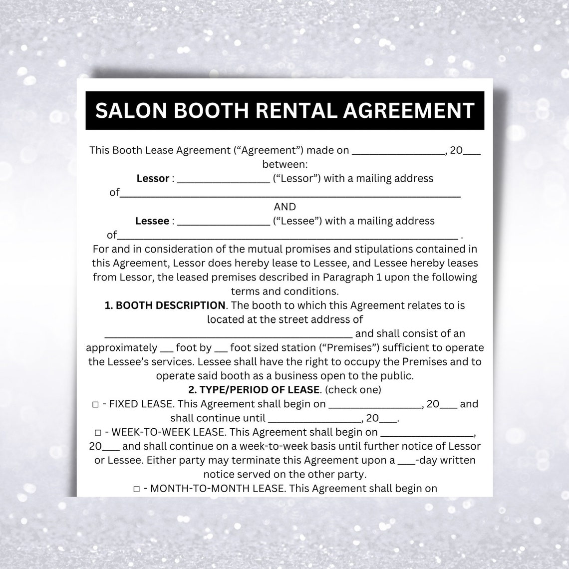 Salon Booth Rental Agreement Template: Canva Editable Flyer (digital ...