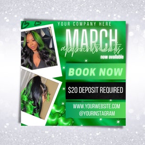 March Appointment Flyer | Book Now Flyer | March Booking Flyer Hairstylist | MUA | Lash | Nails | Editable Flyer | Social Media Template