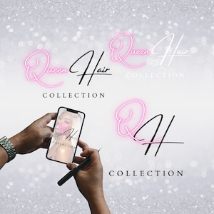DIY Pink Neon Logo | Small Business Logo for Hairstylist Beauty Salon Boutique Lash Wig Hair Editable Canva Template