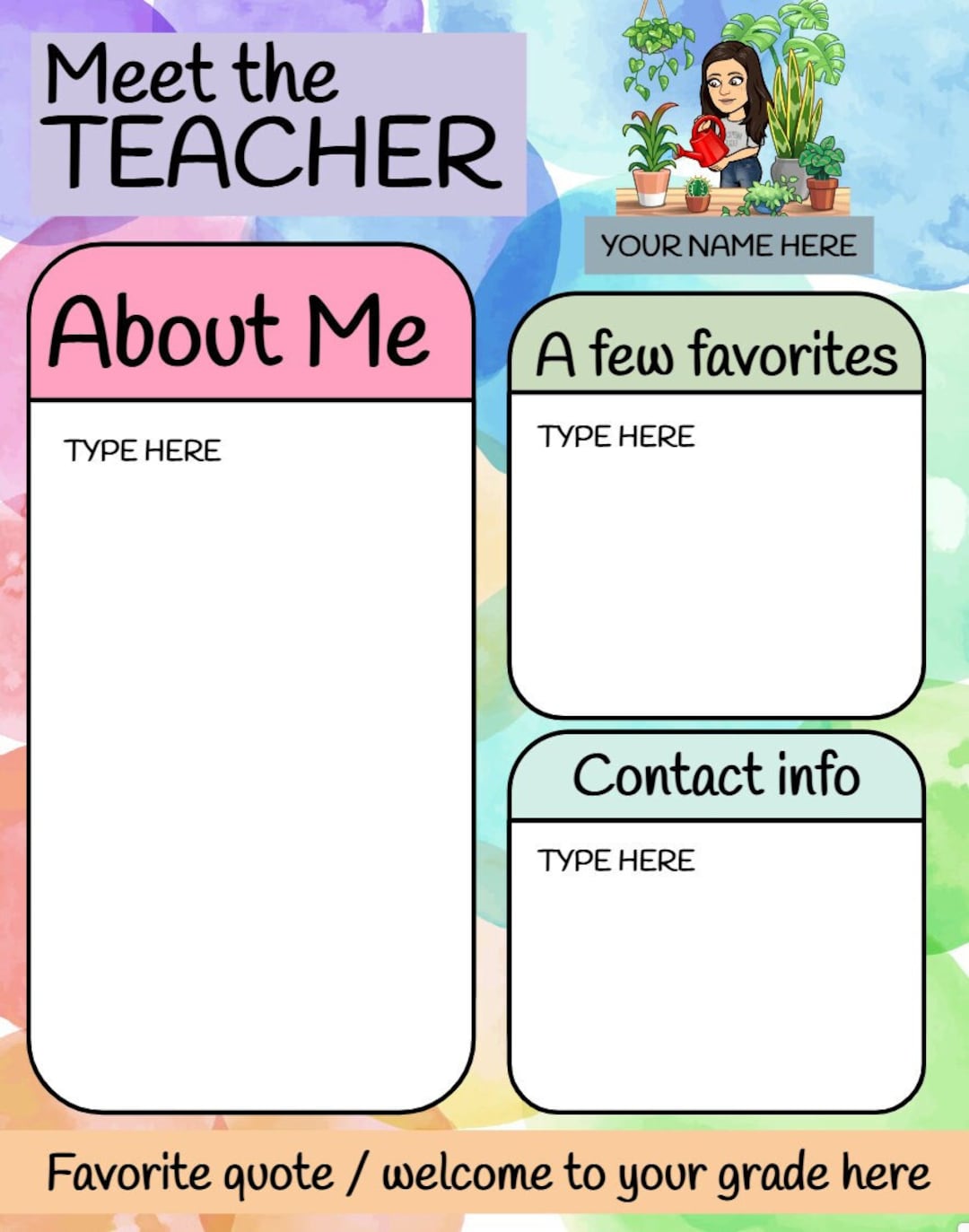 Meet the Teacher Template - Rainbow - Etsy