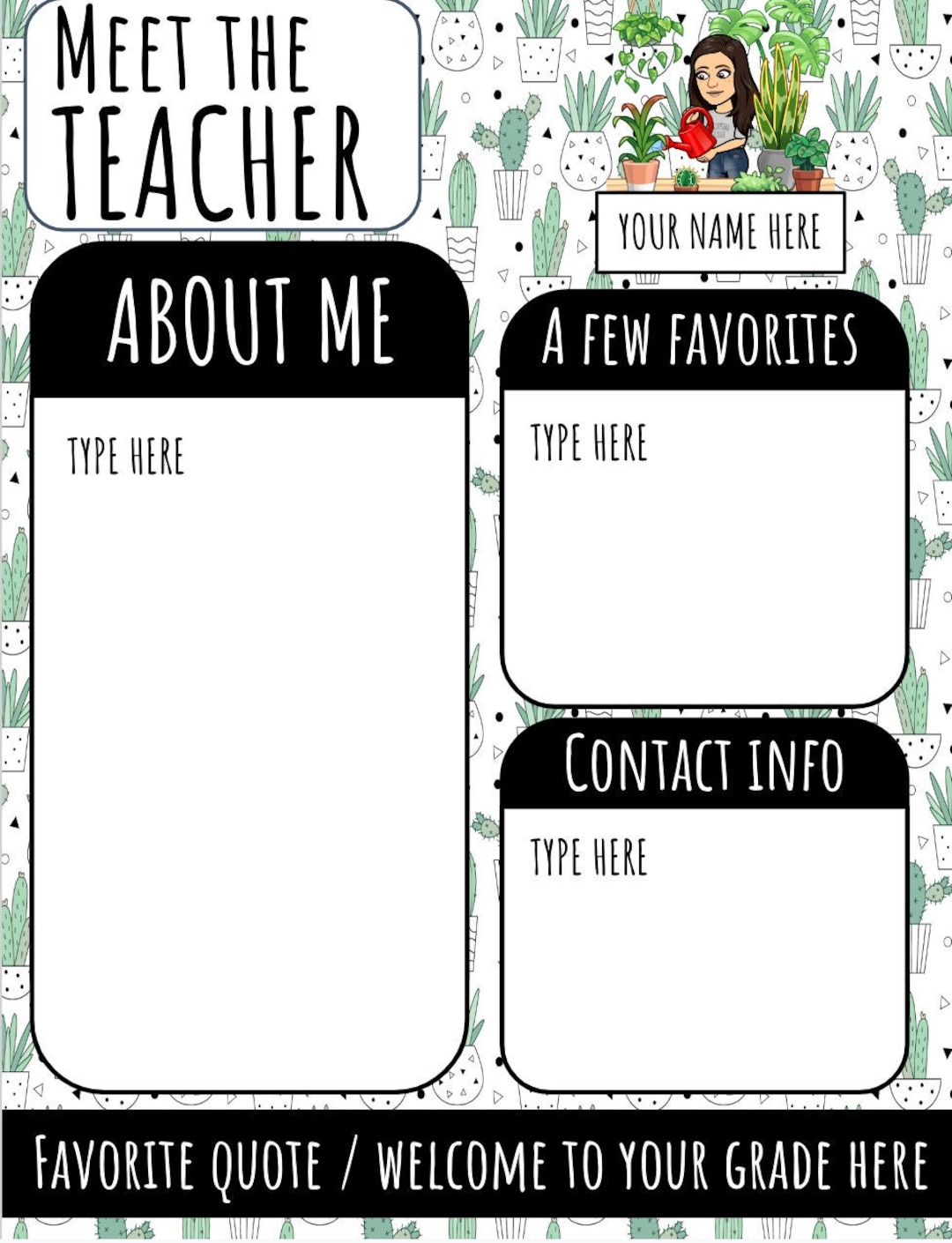 Meet the Teacher Template - Cactus - Etsy image.