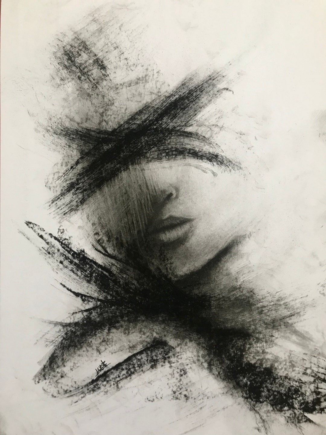 Abstract Art Charcoal Drawing shadows and Scratches Etsy