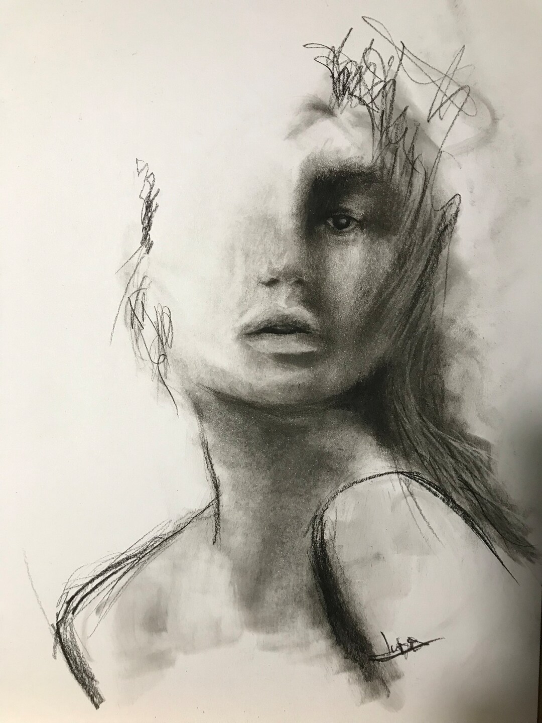 Abstract Art Charcoal Drawing her Etsy