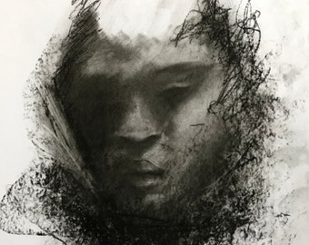 abstract art charcoal drawing (fear of burning)PRINT