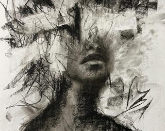 hagemaruのモノクロ 木炭画 人物 抽象